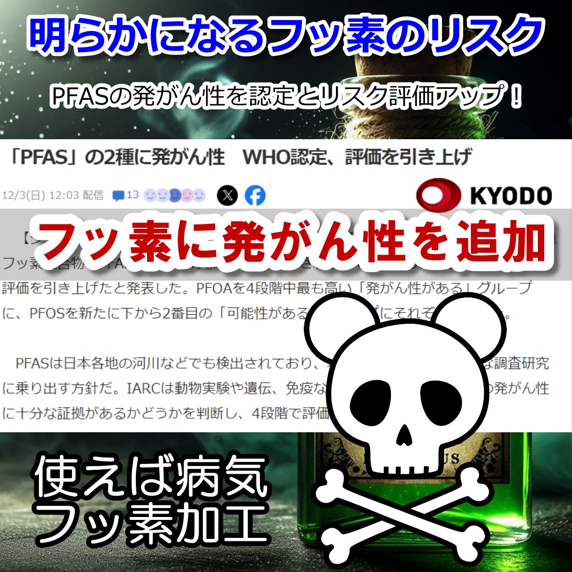 PFAS（ピーファス）発がん性を認定とリスク評価アップ！