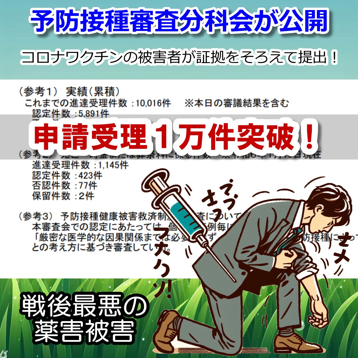 ワクチン被害進達受理 10,016件を突破！ 予防接種審査分科会の審議結果
