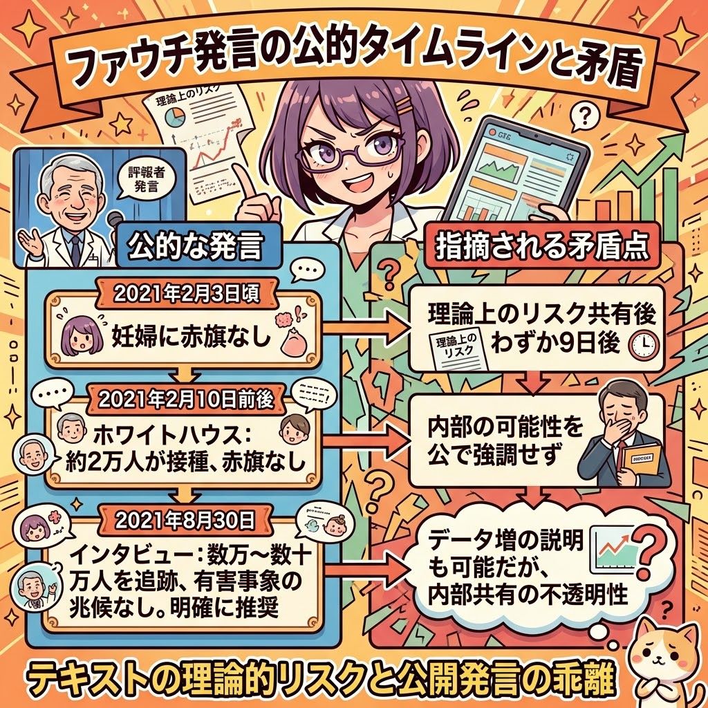 ファウチの公的発言タイムラインとの食い違い