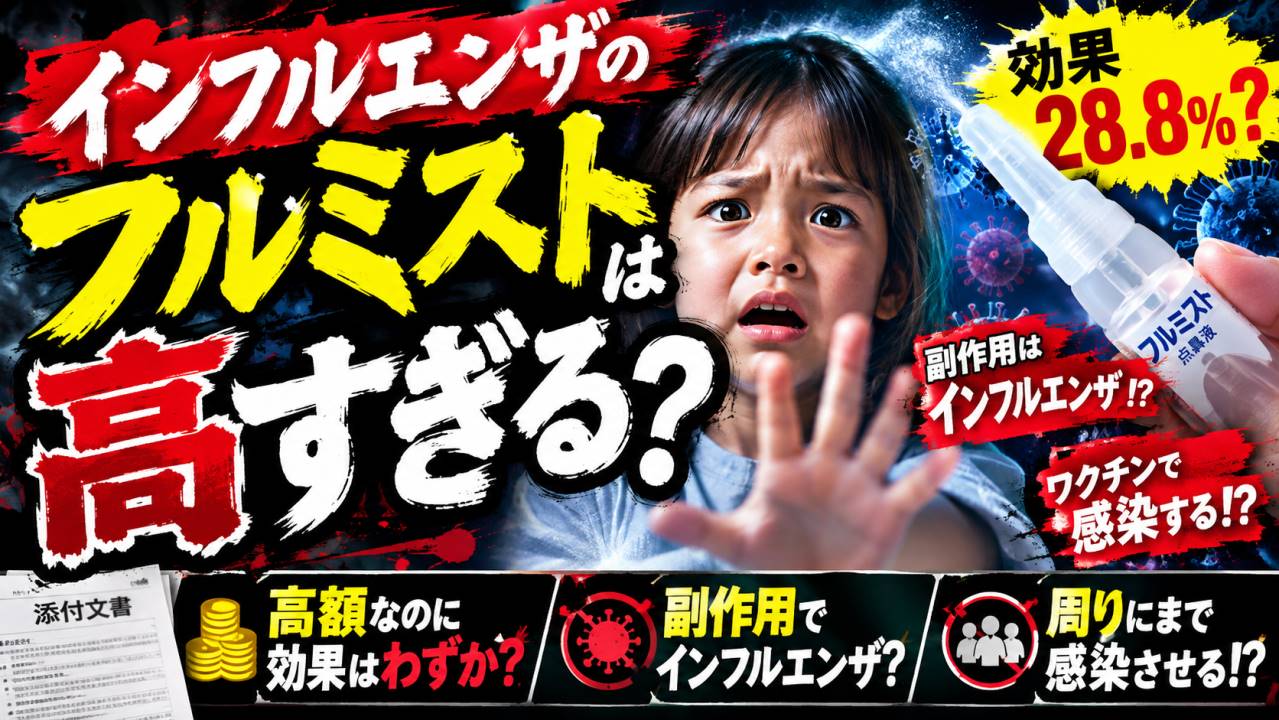 インフルエンザのフルミストは値段は高いのに効果28.8%？ 副作用とリスクを添付文書で確認